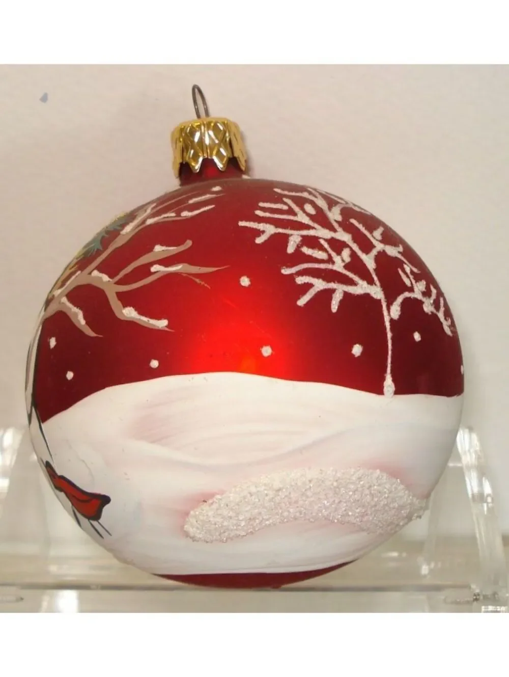 Vintage Hand Painted Snowman W/ House & Snow Scene Round Ball Glass Ornament